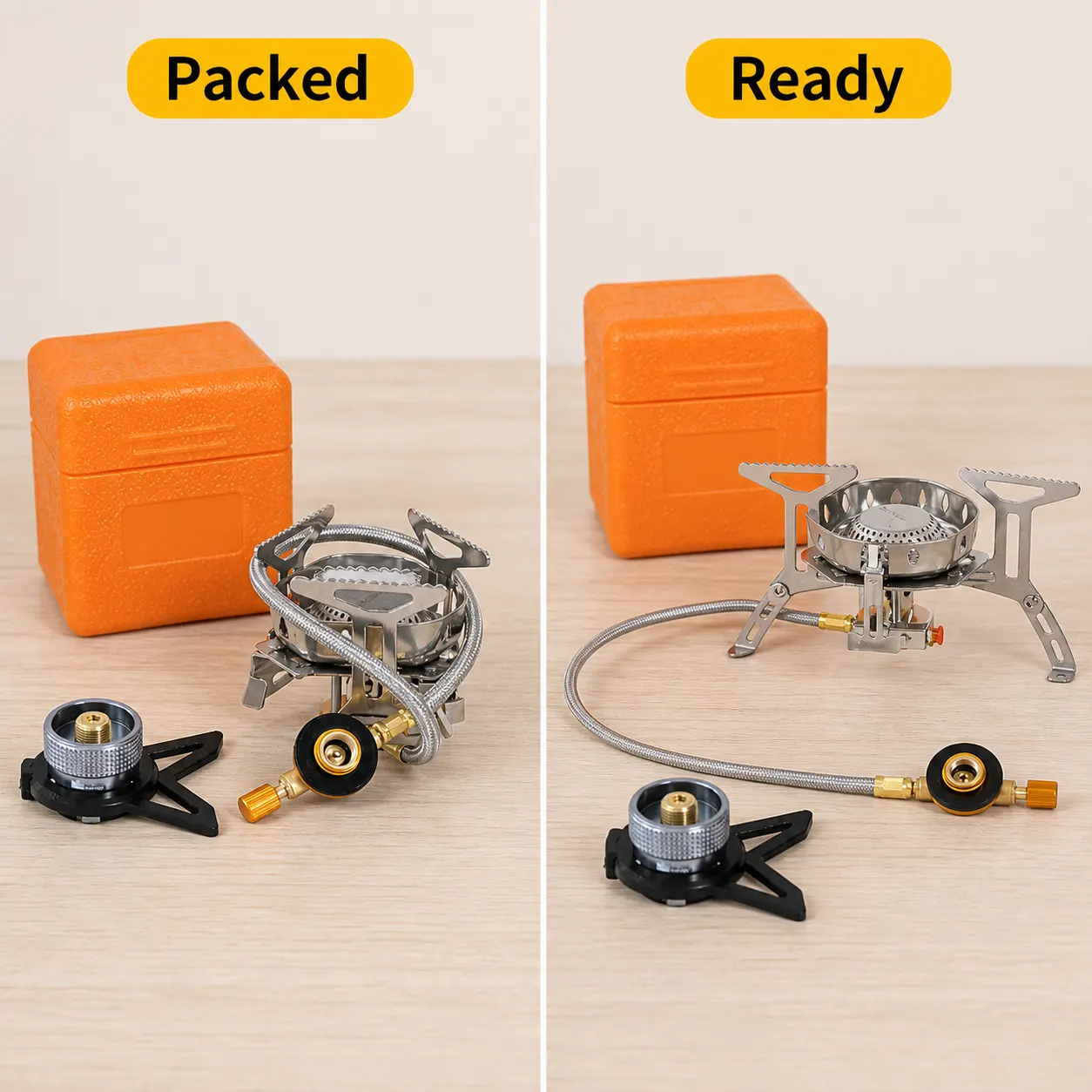Camping Gas Stove setup and use views